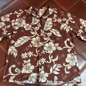 Hilo Hattie Men's Short Sleeve Button Up Shirt Floral XLG Brown White Teal VTG